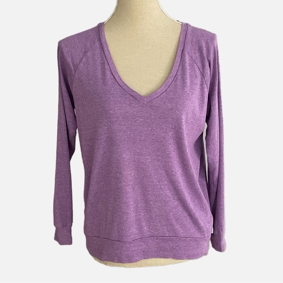 Aritzia TNA Pomona Long Sleeve Tee Shirt Top Size XS V-neck Heathered Purple - Picture 1 of 8
